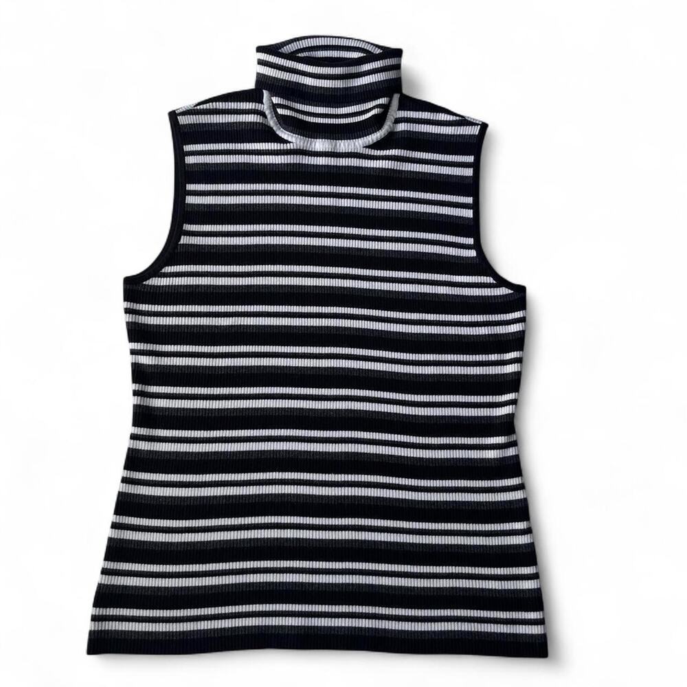 Cato Y2K Black & White Striped Mock Neck Top.